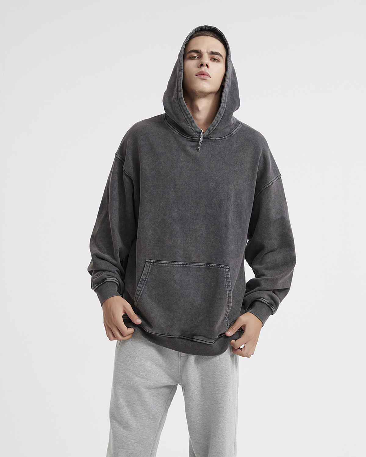 Washed Distressed Pullover Hoodie
