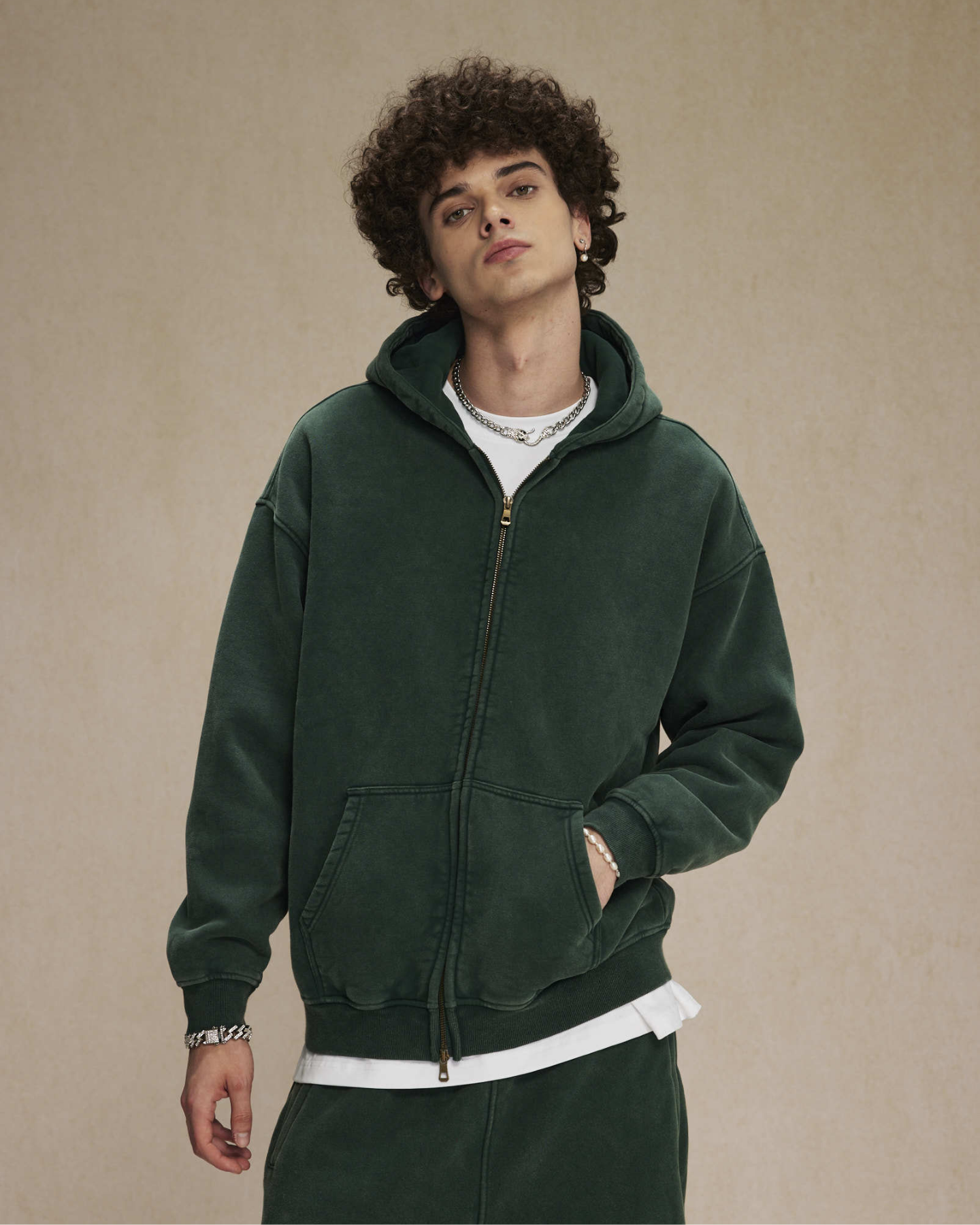 Vintage Wash Double Zip Hoodie
