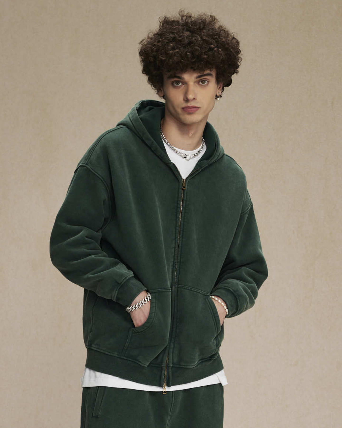 Vintage Wash Double Zip Hoodie